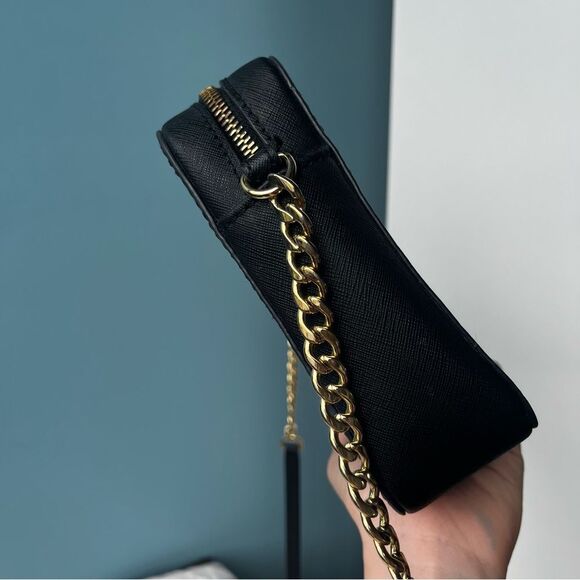 MICHAEL KORS Black Leather Saffiano Camera Bag Crossbody Chain Jet Set - Picture 5 of 9